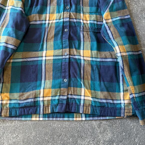 Eddie Bauer Flannel Hooded Jacket Womens S Blue Plaid Button Up Pockets Outdoor - Picture 3 of 9